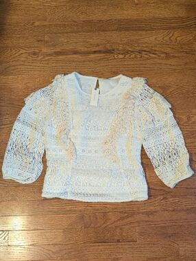 Anthropologie Cream Crochet Lace Ruffle Blouse